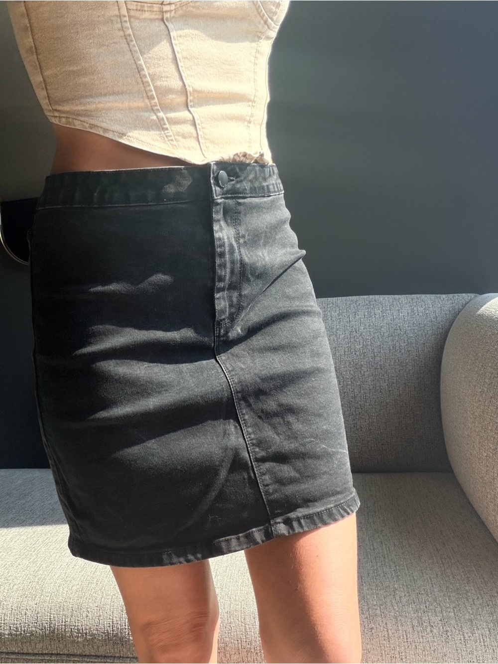 Denim&Co Black High-Rise Denim Mini Skirt